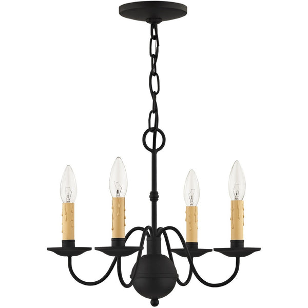 HomeRoots Black Four-Light Dimmable Chandelier - Modern Cylindrical Shades for Stylish Indoor Lighting 687413
