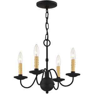 HomeRoots Black Four-Light Dimmable Chandelier - Modern Cylindrical Shades for Stylish Indoor Lighting 687413
