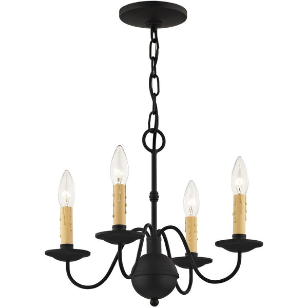 HomeRoots Black Four-Light Dimmable Chandelier - Modern Cylindrical Shades for Stylish Indoor Lighting 687413
