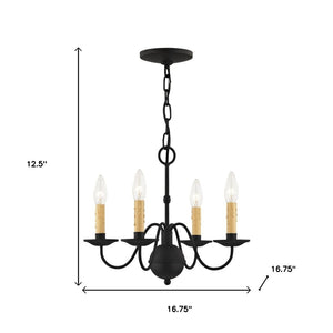 HomeRoots Black Four-Light Dimmable Chandelier - Modern Cylindrical Shades for Stylish Indoor Lighting 687413