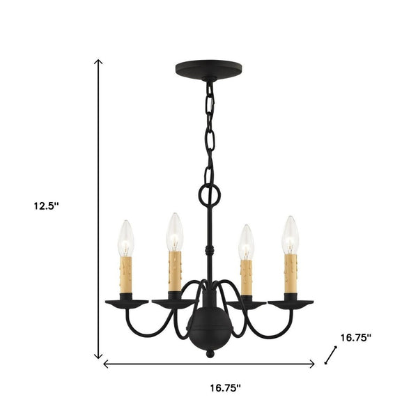 HomeRoots Black Four-Light Dimmable Chandelier - Modern Cylindrical Shades for Stylish Indoor Lighting 687413