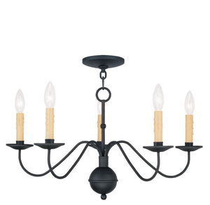 HomeRoots Black Five-Light Dimmable Chandelier – Modern Minimalist Design with Cylindrical Shades for Any Room 687414