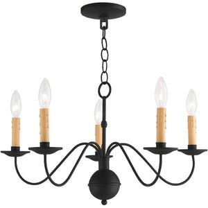 HomeRoots Black Five-Light Dimmable Chandelier – Modern Minimalist Design with Cylindrical Shades for Any Room 687414