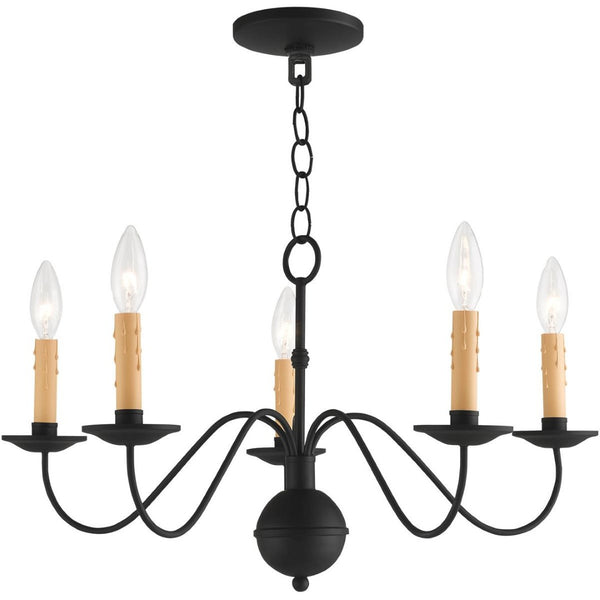 HomeRoots Black Five-Light Dimmable Chandelier – Modern Minimalist Design with Cylindrical Shades for Any Room 687414