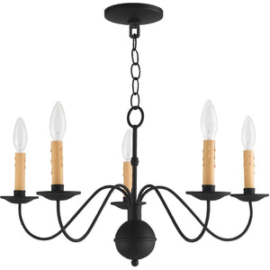 HomeRoots Black Five-Light Dimmable Chandelier – Modern Minimalist Design with Cylindrical Shades for Any Room 687414