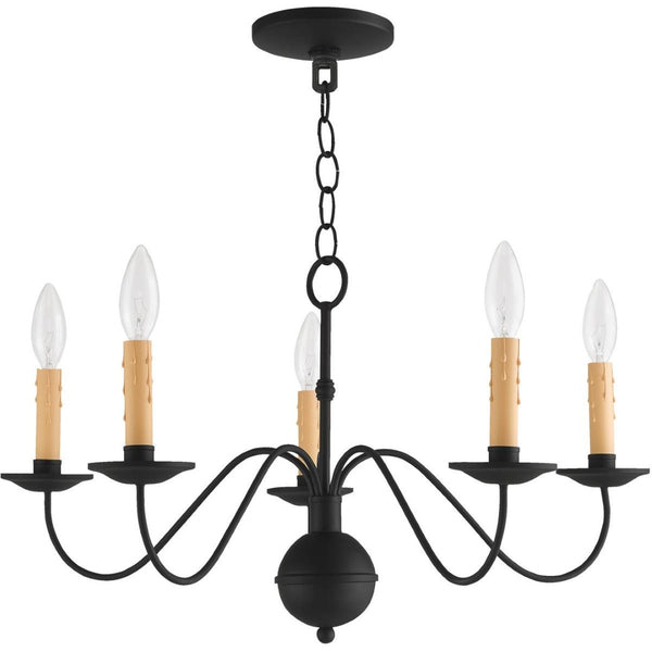 HomeRoots Black Five-Light Dimmable Chandelier – Modern Minimalist Design with Cylindrical Shades for Any Room 687414