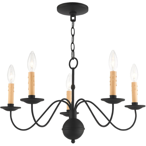 HomeRoots Black Five-Light Dimmable Chandelier – Modern Minimalist Design with Cylindrical Shades for Any Room 687414