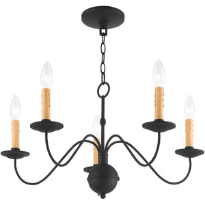HomeRoots Black Five-Light Dimmable Chandelier – Modern Minimalist Design with Cylindrical Shades for Any Room 687414
