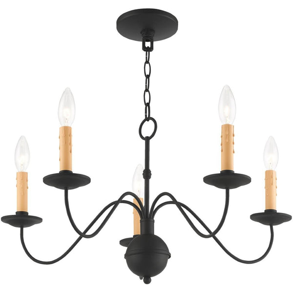 HomeRoots Black Five-Light Dimmable Chandelier – Modern Minimalist Design with Cylindrical Shades for Any Room 687414