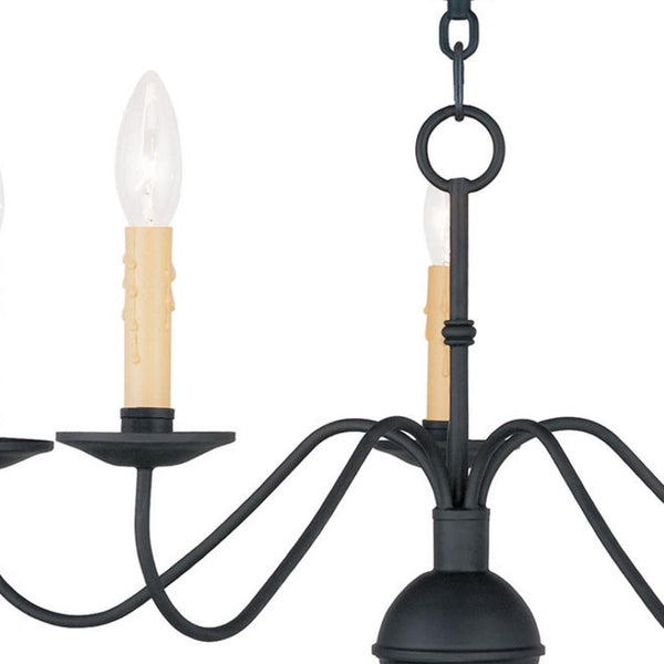 HomeRoots Black Five-Light Dimmable Chandelier – Modern Minimalist Design with Cylindrical Shades for Any Room 687414