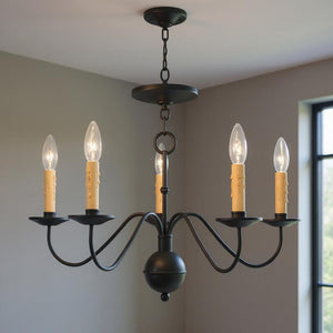 HomeRoots Black Five-Light Dimmable Chandelier – Modern Minimalist Design with Cylindrical Shades for Any Room 687414