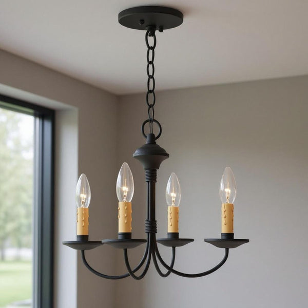 HomeRoots Black Four-Light Dimmable Chandelier with Cylindrical Shades for Modern Spaces & Cozy Ambiance 687415