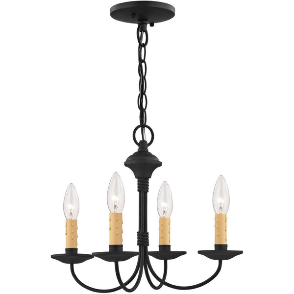 HomeRoots Black Four-Light Dimmable Chandelier with Cylindrical Shades for Modern Spaces & Cozy Ambiance 687415
