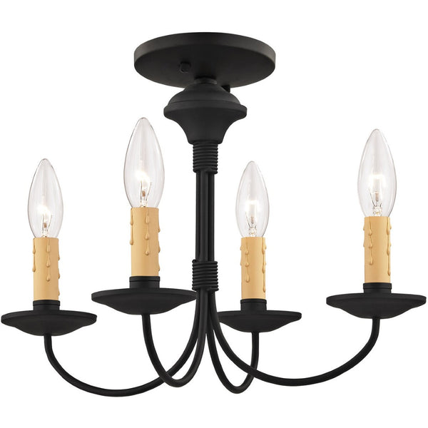 HomeRoots Black Four-Light Dimmable Chandelier with Cylindrical Shades for Modern Spaces & Cozy Ambiance 687415