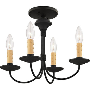 HomeRoots Black Four-Light Dimmable Chandelier with Cylindrical Shades for Modern Spaces & Cozy Ambiance 687415
