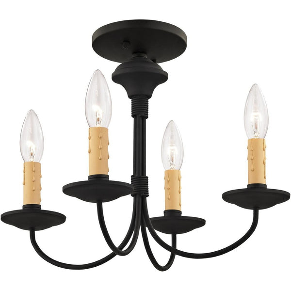 HomeRoots Black Four-Light Dimmable Chandelier with Cylindrical Shades for Modern Spaces & Cozy Ambiance 687415