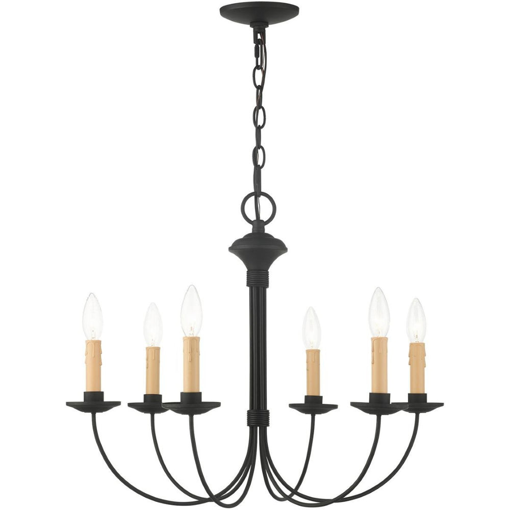 HomeRoots Black Six Light Dimmable Chandelier – Modern Cylinder Shades for Adjustable Ambiance & Style 687416