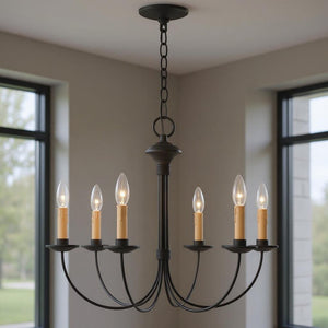 HomeRoots Black Six Light Dimmable Chandelier – Modern Cylinder Shades for Adjustable Ambiance & Style 687416