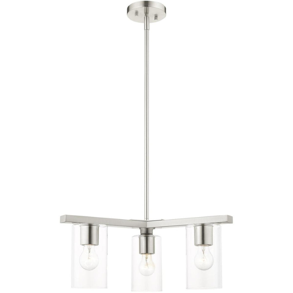 HomeRoots Three Light Dimmable Chandelier with Sleek Cylinder Shades for Modern Ambiance in Any Room 687418