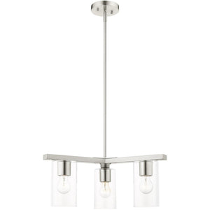 HomeRoots Three Light Dimmable Chandelier with Sleek Cylinder Shades for Modern Ambiance in Any Room 687418