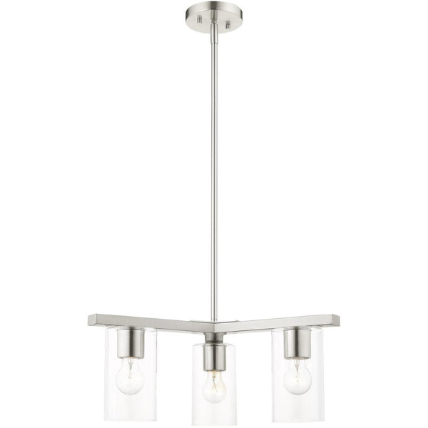 HomeRoots Three Light Dimmable Chandelier with Sleek Cylinder Shades for Modern Ambiance in Any Room 687418