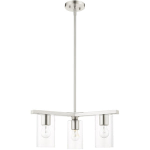 HomeRoots Three Light Dimmable Chandelier with Sleek Cylinder Shades for Modern Ambiance in Any Room 687418