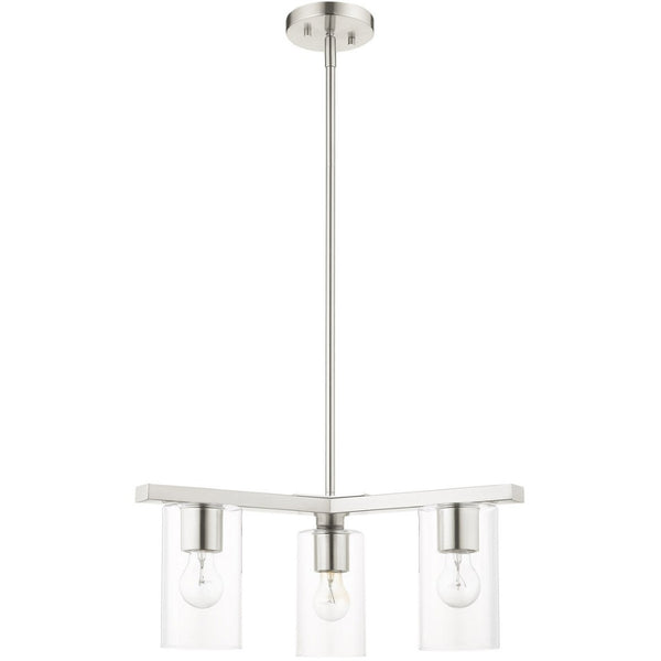 HomeRoots Three Light Dimmable Chandelier with Sleek Cylinder Shades for Modern Ambiance in Any Room 687418