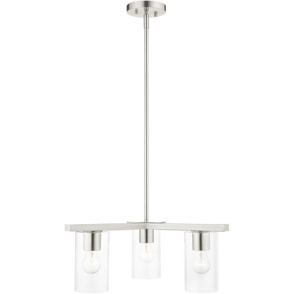 HomeRoots Three Light Dimmable Chandelier with Sleek Cylinder Shades for Modern Ambiance in Any Room 687418