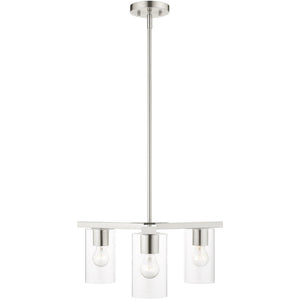 HomeRoots Three Light Dimmable Chandelier with Sleek Cylinder Shades for Modern Ambiance in Any Room 687418