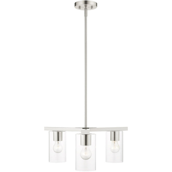 HomeRoots Three Light Dimmable Chandelier with Sleek Cylinder Shades for Modern Ambiance in Any Room 687418