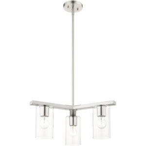 HomeRoots Three Light Dimmable Chandelier with Sleek Cylinder Shades for Modern Ambiance in Any Room 687418