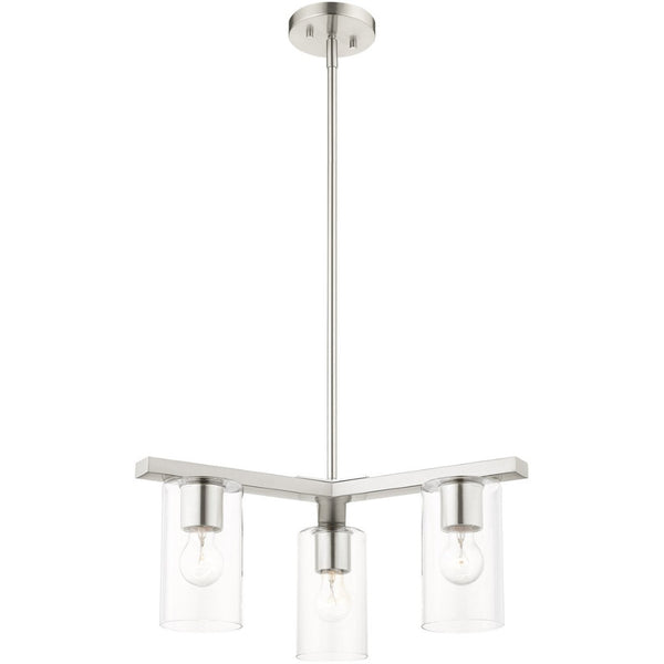 HomeRoots Three Light Dimmable Chandelier with Sleek Cylinder Shades for Modern Ambiance in Any Room 687418