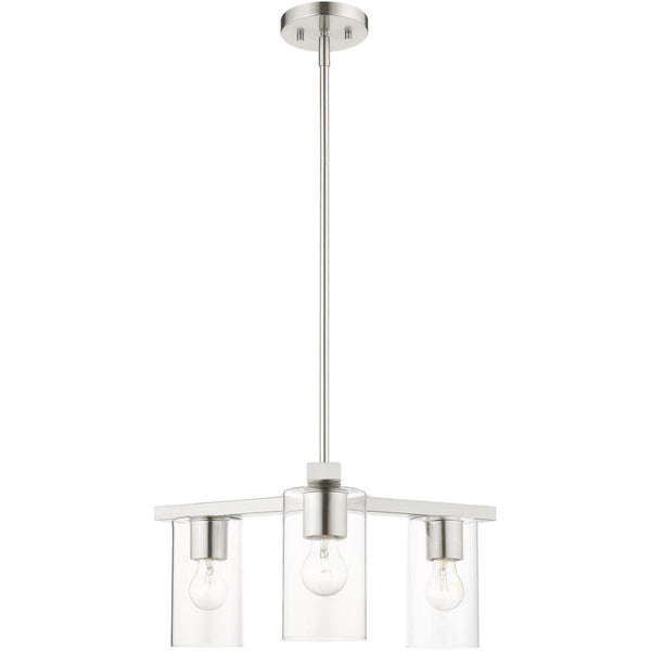 HomeRoots Three Light Dimmable Chandelier with Sleek Cylinder Shades for Modern Ambiance in Any Room 687418