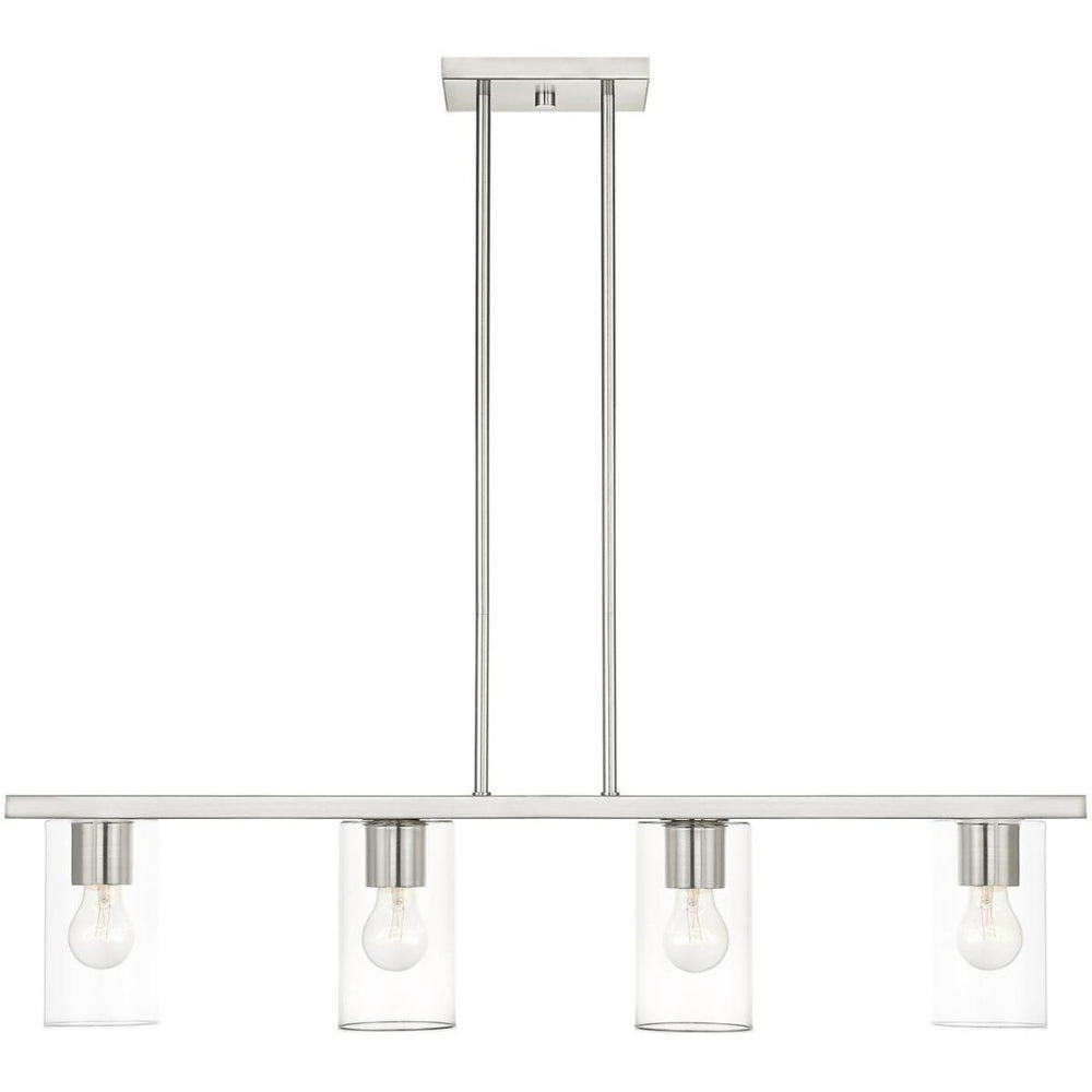 HomeRoots Four Light Dimmable Chandelier with Modern Cylindrical Shades for Stylish Ambiance Control 687419
