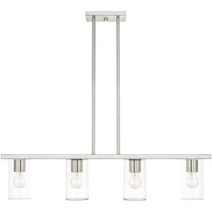 HomeRoots Four Light Dimmable Chandelier with Modern Cylindrical Shades for Stylish Ambiance Control 687419