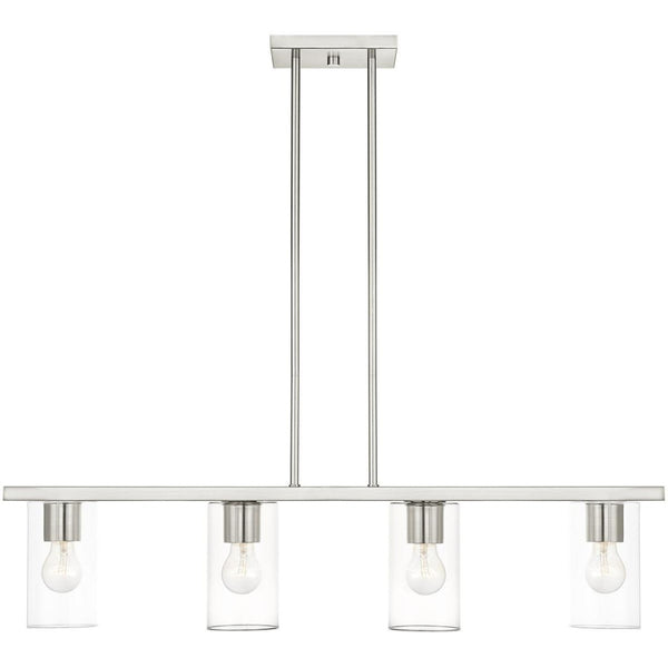 HomeRoots Four Light Dimmable Chandelier with Modern Cylindrical Shades for Stylish Ambiance Control 687419