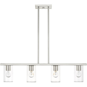 HomeRoots Four Light Dimmable Chandelier with Modern Cylindrical Shades for Stylish Ambiance Control 687419