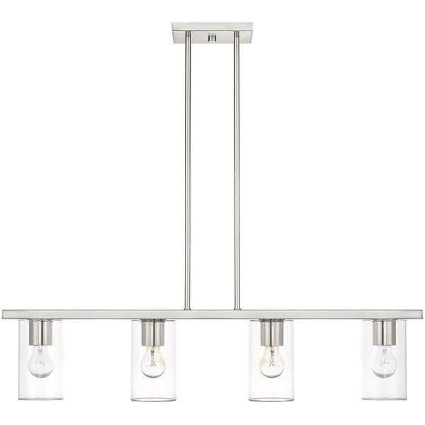 HomeRoots Four Light Dimmable Chandelier with Modern Cylindrical Shades for Stylish Ambiance Control 687419