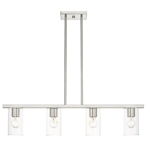 HomeRoots Four Light Dimmable Chandelier with Modern Cylindrical Shades for Stylish Ambiance Control 687419