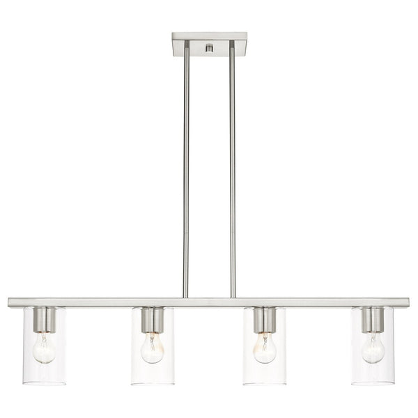 HomeRoots Four Light Dimmable Chandelier with Modern Cylindrical Shades for Stylish Ambiance Control 687419