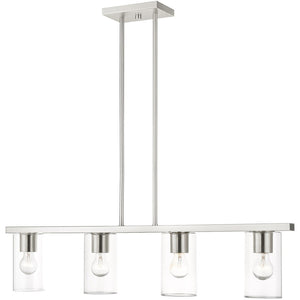 HomeRoots Four Light Dimmable Chandelier with Modern Cylindrical Shades for Stylish Ambiance Control 687419
