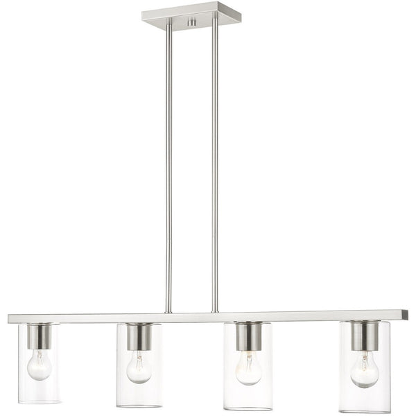 HomeRoots Four Light Dimmable Chandelier with Modern Cylindrical Shades for Stylish Ambiance Control 687419