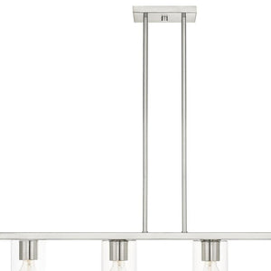 HomeRoots Four Light Dimmable Chandelier with Modern Cylindrical Shades for Stylish Ambiance Control 687419
