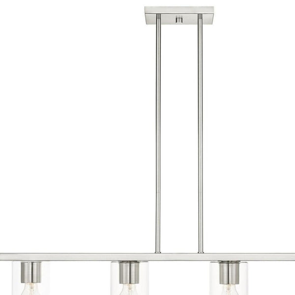 HomeRoots Four Light Dimmable Chandelier with Modern Cylindrical Shades for Stylish Ambiance Control 687419