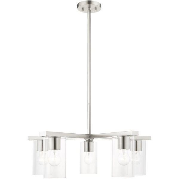 HomeRoots Five Light Dimmable Chandelier - Elegant Cylinder Shades for Modern Spaces, Perfect Ambiance Lighting 687420
