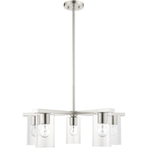 HomeRoots Five Light Dimmable Chandelier - Elegant Cylinder Shades for Modern Spaces, Perfect Ambiance Lighting 687420