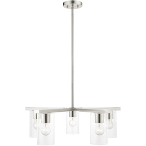 HomeRoots Five Light Dimmable Chandelier - Elegant Cylinder Shades for Modern Spaces, Perfect Ambiance Lighting 687420