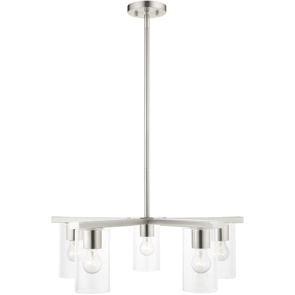 HomeRoots Five Light Dimmable Chandelier - Elegant Cylinder Shades for Modern Spaces, Perfect Ambiance Lighting 687420