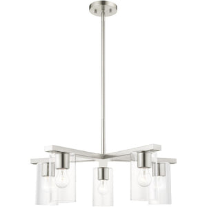 HomeRoots Five Light Dimmable Chandelier - Elegant Cylinder Shades for Modern Spaces, Perfect Ambiance Lighting 687420