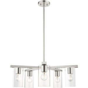 HomeRoots Five Light Dimmable Chandelier - Elegant Cylinder Shades for Modern Spaces, Perfect Ambiance Lighting 687420